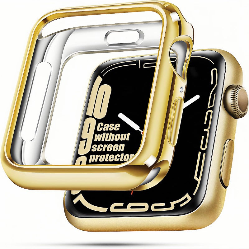 top4cus 44mm Case Soft Flexible Lightweight Anti-Scratch Overall Protective 44mm Iwatch Waterproof Cover Case Shiny Workout Shockproof Bumper Compatible with Apple Watch Series 6/SE/5/4 - Gold - Image 1